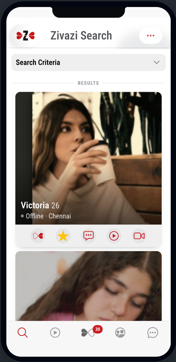 Zivazi search results showing a User card
